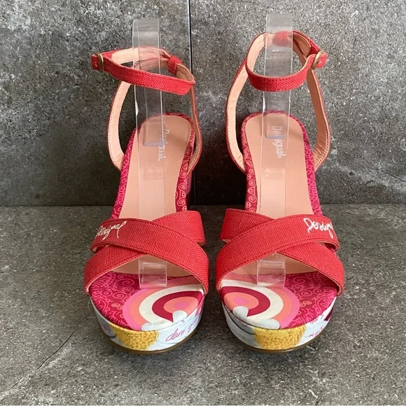 Desigual Red and Multicolor Platform Sandals - Picture 3 of 11